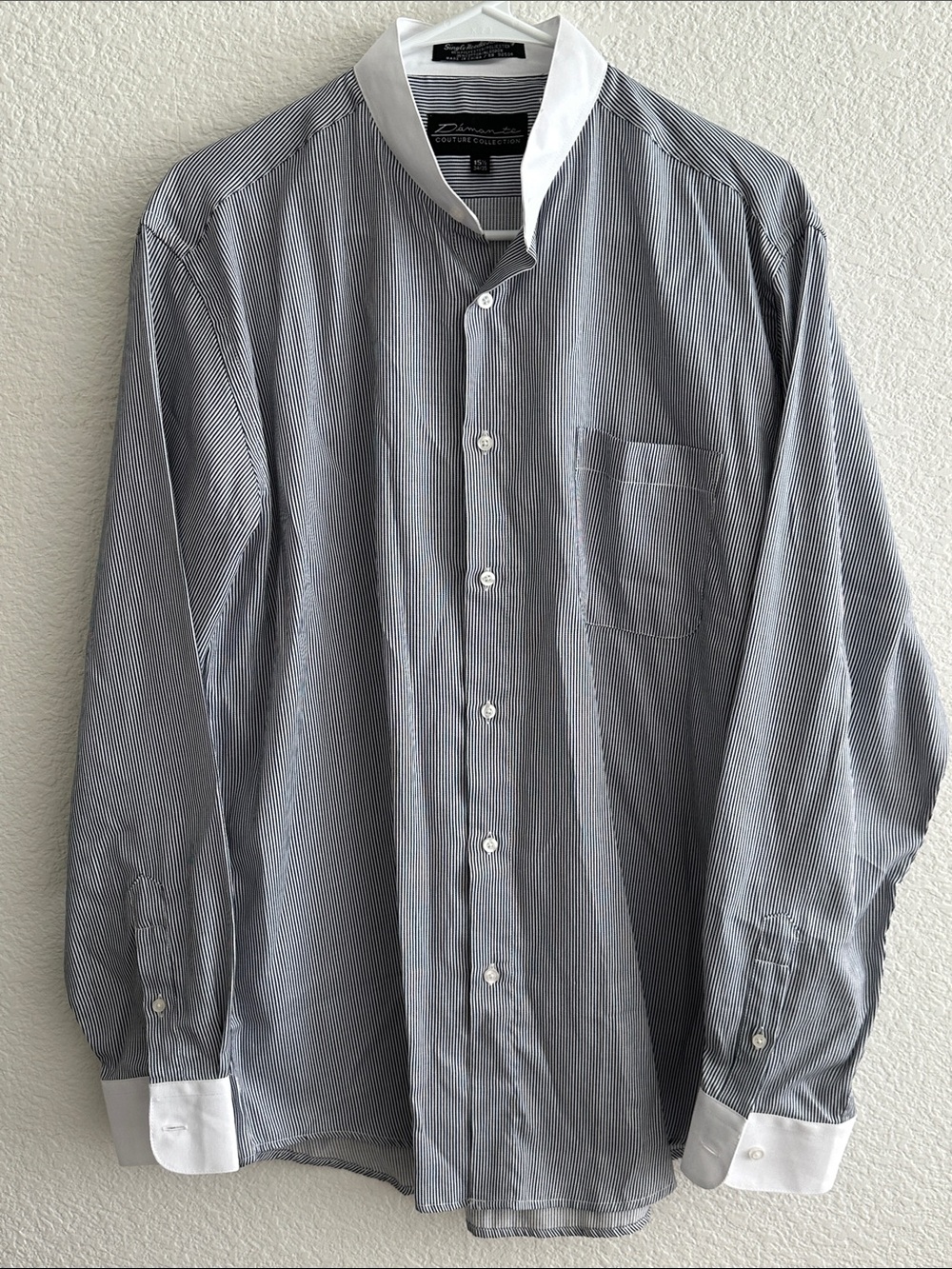 Damante Couture Collection Navy Blue Pinstripe Dress Shirt with White Contrast